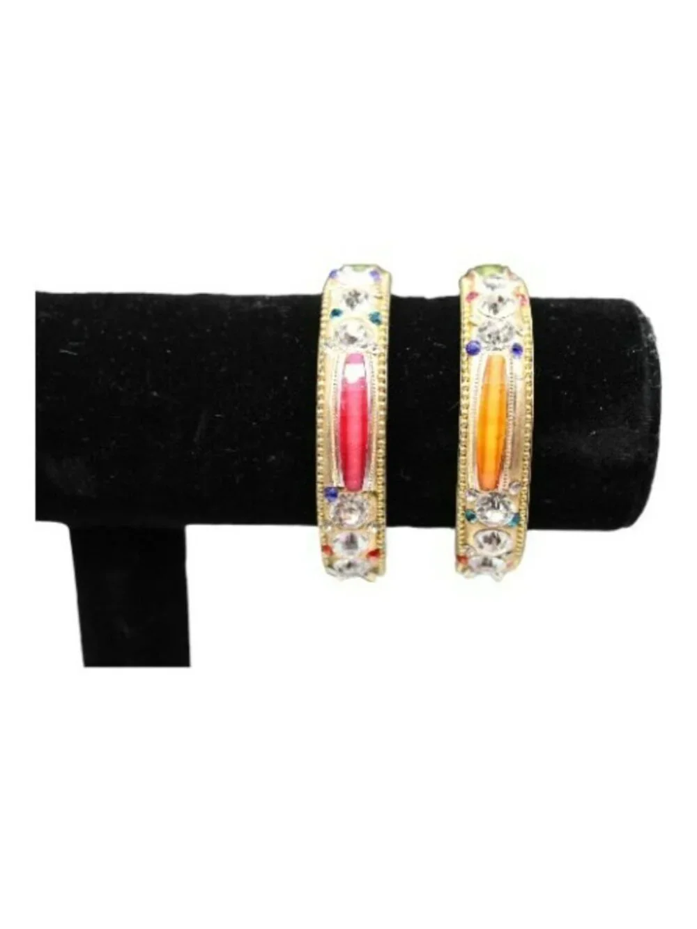 Bangle Bracelets Silver Faceted Clear Green Gold Red Rhinestones 2 1/4